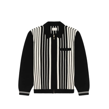 Aime Leon Dore X Popeye magazine Striped Polo Cardigan "Jet Black"