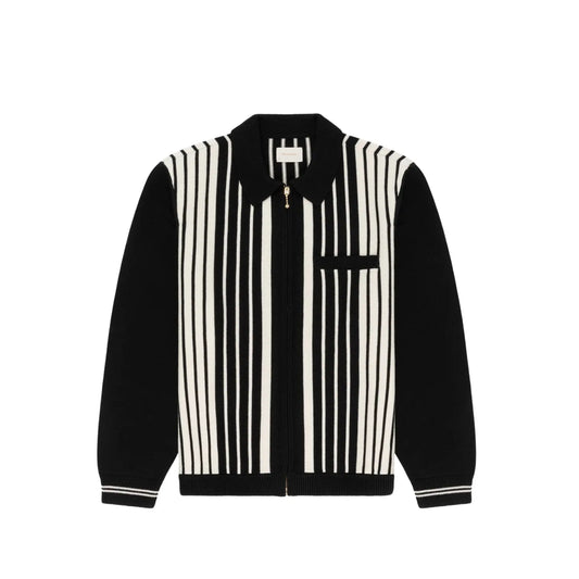 Aime Leon Dore X Popeye magazine Striped Polo Cardigan "Jet Black"