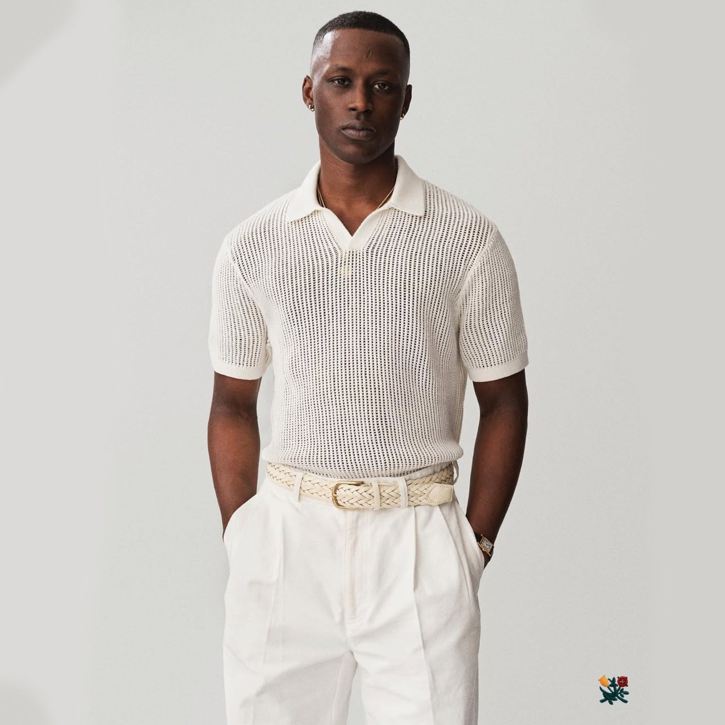 Aime Leon dore Mesh Knit Polo in white
