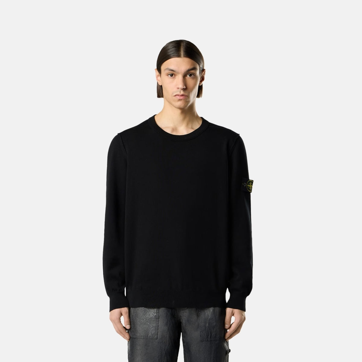 Stone Island Crewneck Jumper With rolled Edge Seams black