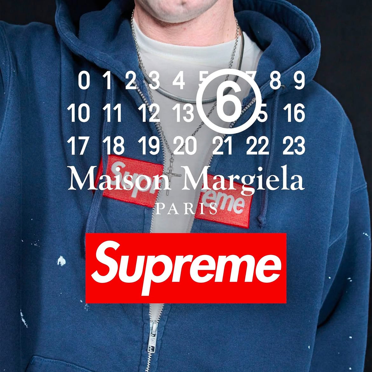Supreme MM6 Maison Margiela Box Logo Zip Up Hooded Sweatshirt Navy