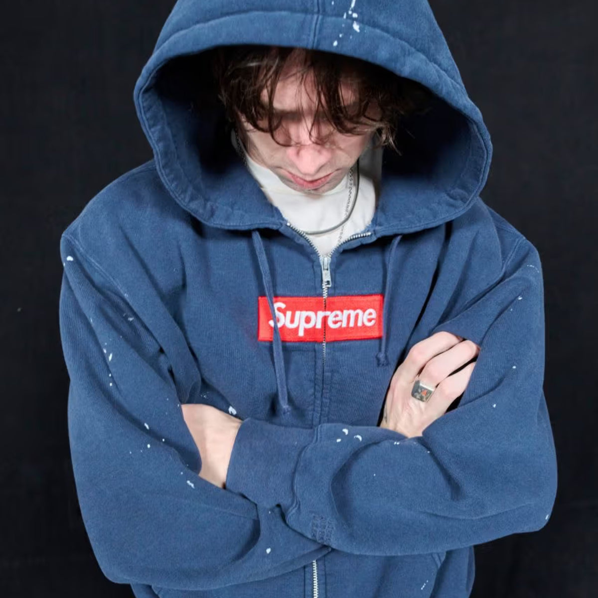 Supreme MM6 Maison Margiela Box Logo Zip Up Hooded Sweatshirt Navy