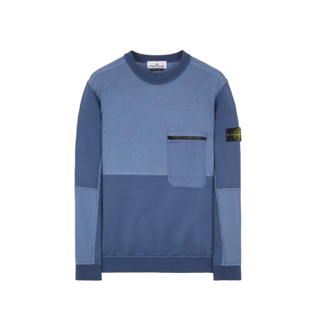 Stone Island Two-Tone Zip Pocket Crewneck Sweatshirt Blue