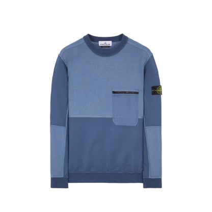 Stone Island Two-Tone Zip Pocket Crewneck Sweatshirt Blue