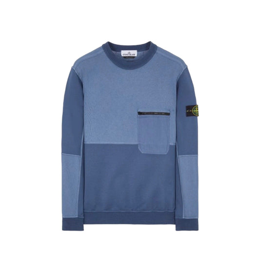 Stone Island Two-Tone Zip Pocket Crewneck Sweatshirt Blue