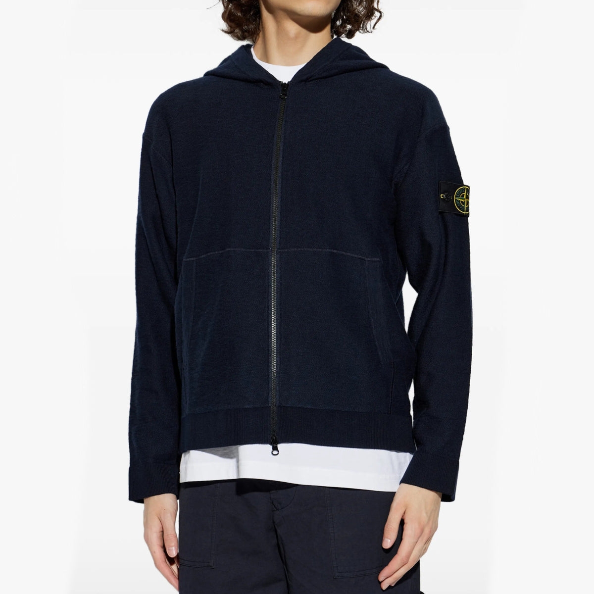 Stone Island plush stitch loose-fit zip-up hoodie Navy