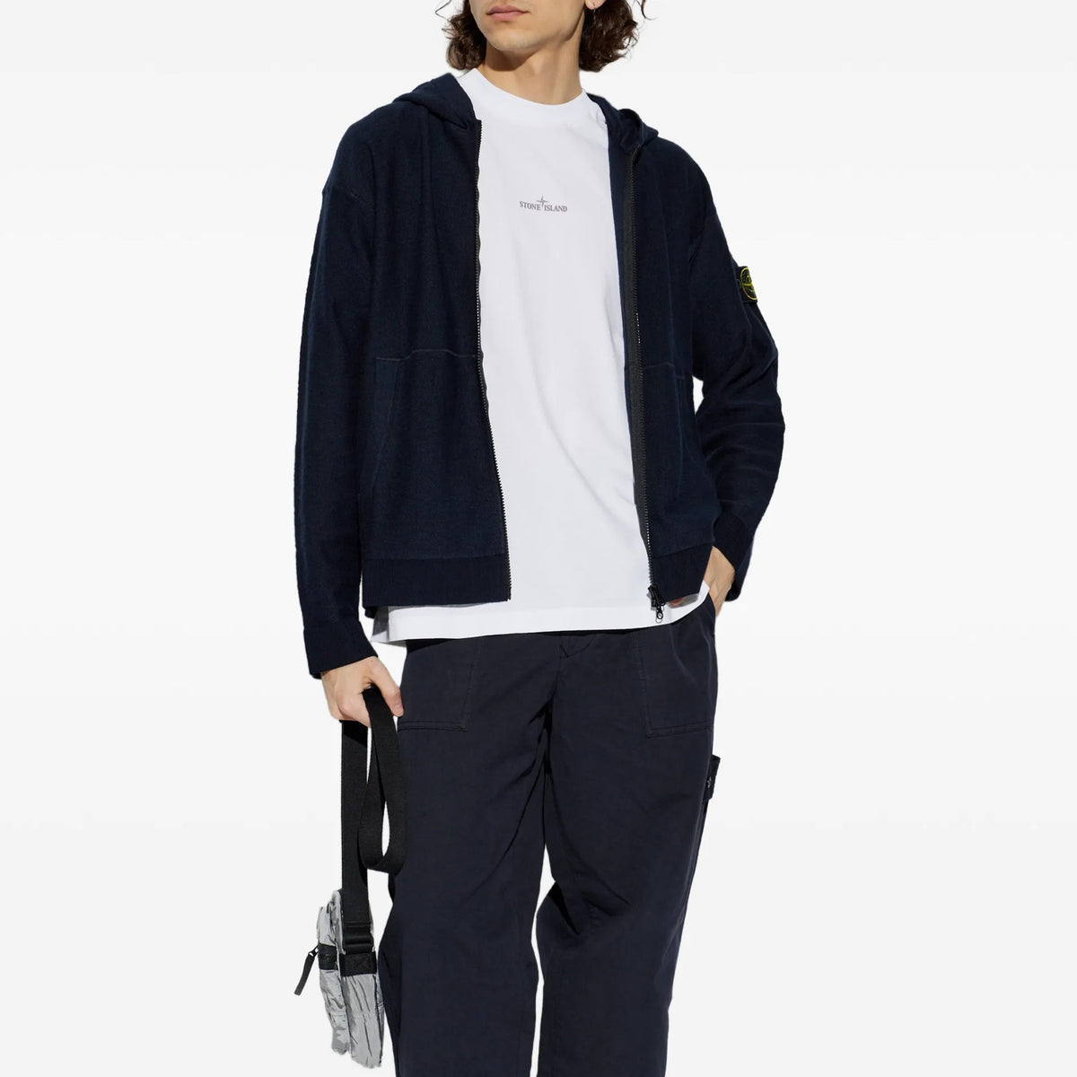 Stone Island plush stitch loose-fit zip-up hoodie Navy